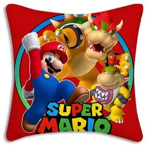 Bowser Bowser Jr Super Mario Decorative Pillow 18x18 Removable Cover